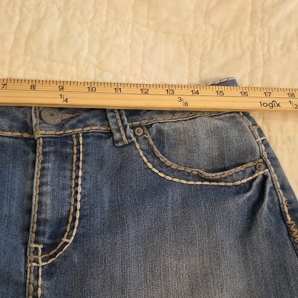 Vanilla Star Denim Blue Jean Skirt Thick Stitching Boho Western Distress Size 8 - Picture 9 of 11